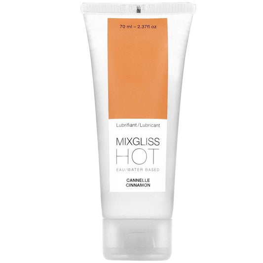MIXGLISS cinnamon flavor warming lubricant in a 70ml bottle with a sleek design and easy-to-use cap.
