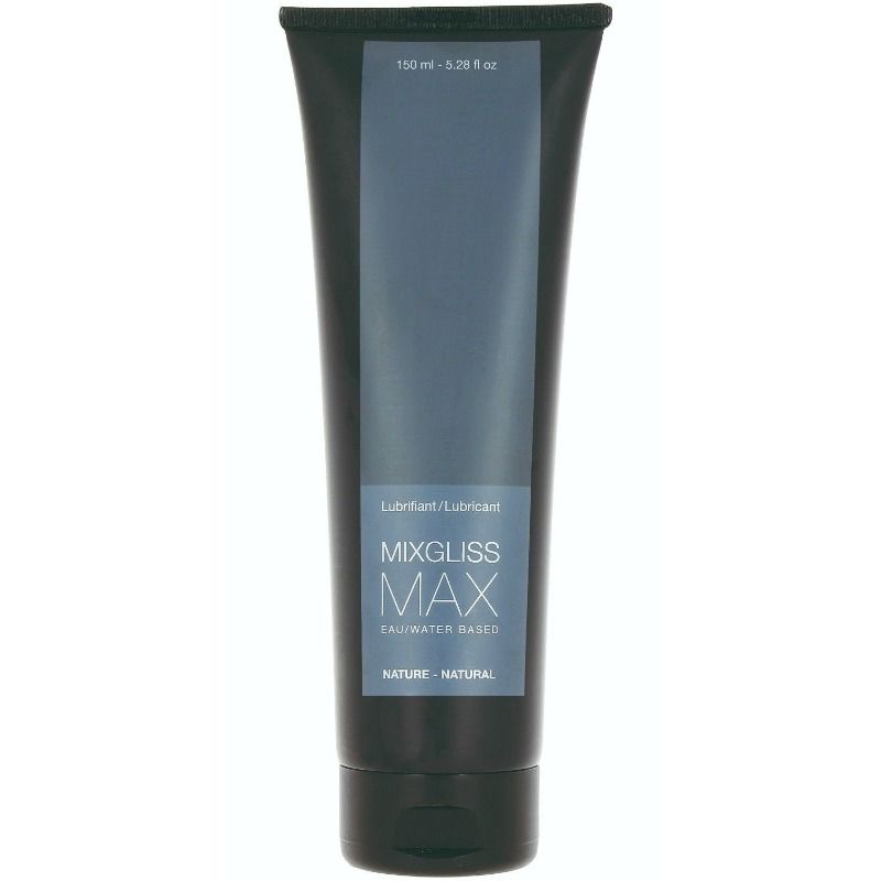 Lubricante base agua MIXGLISS MAX con botella de 150 ml, ideal para mayor lubricación y confort.