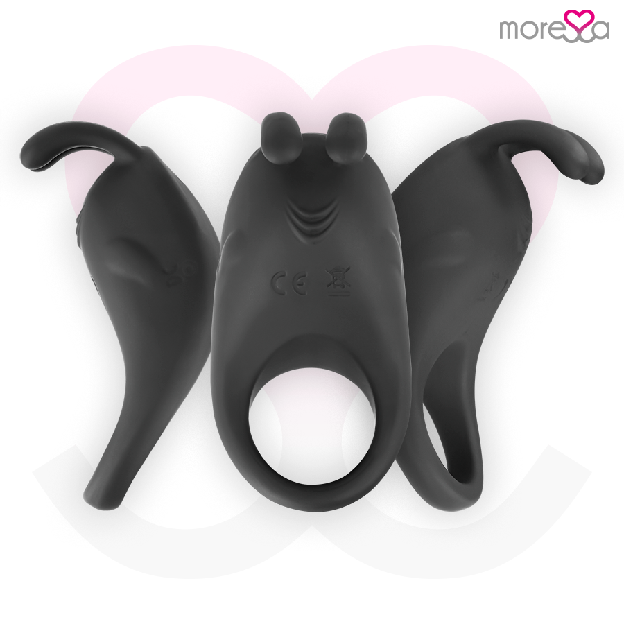 Moressa Brad Premium black rechargeable silicone device on a plain background, showcasing its sleek design and texture.