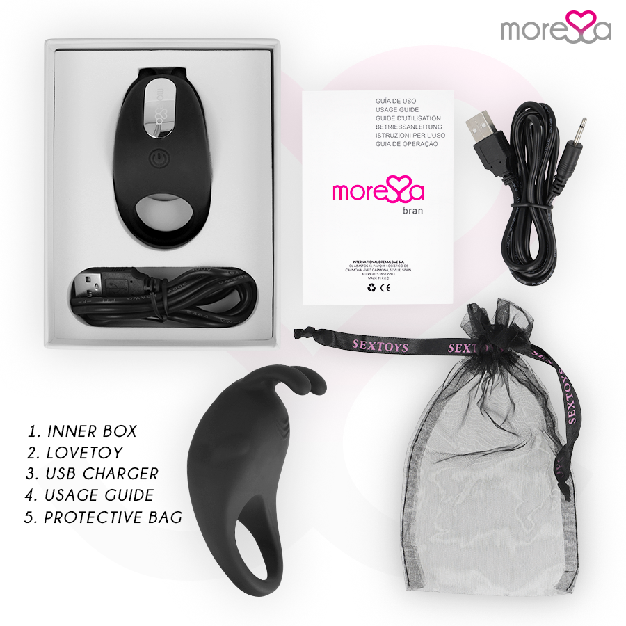 Moressa Brad premium black rechargeable silicone device on a neutral background.