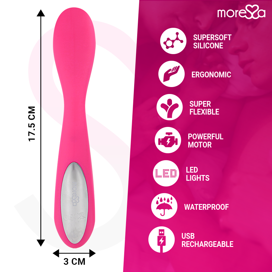 Masajeador duo de punto G y suero pélvico MORESSA, con silicona premium y recargable, para bienestar y relajación íntima.