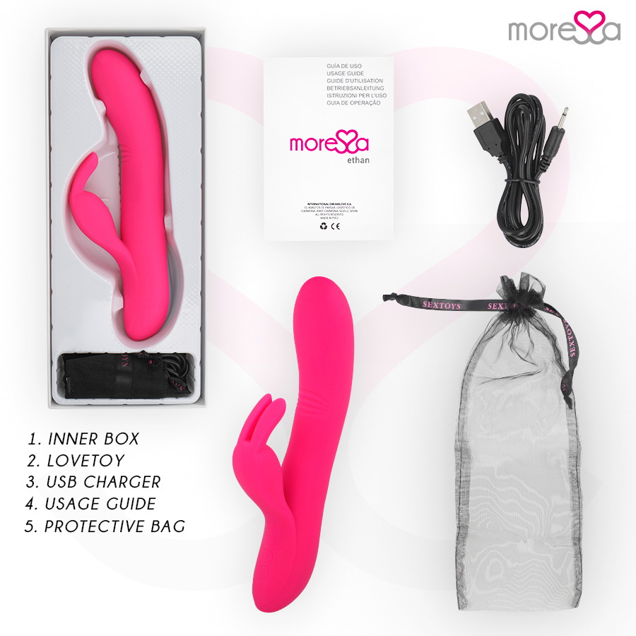 MORESSA Ethan wave effect vibrator with powerful vibrations, premium silicone, rechargeable design, shown in close-up.
