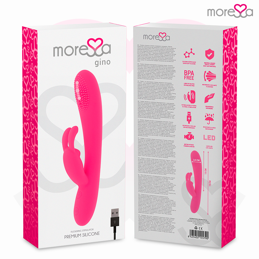 Vagina de silicona premium recargable MORESSA GINO TICKLING, diseño realista y suave para placer personal.
