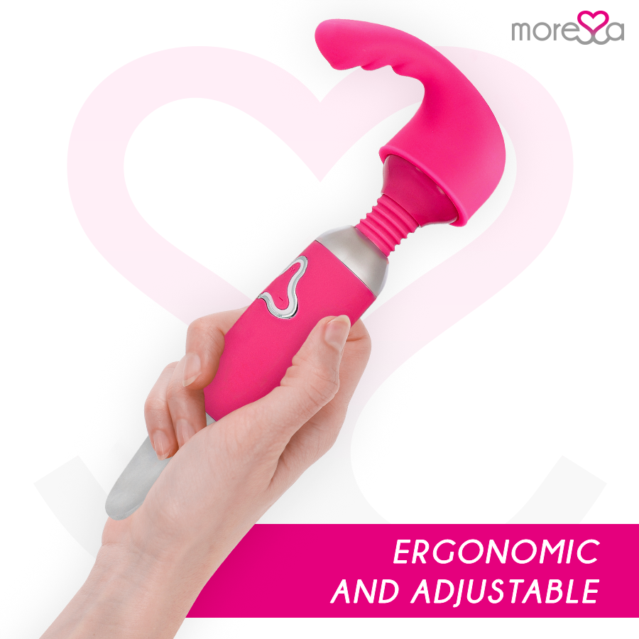 Vibrador recargable MORESSA Odilon con motor potente y dos cabezales de silicona premium, diseño elegante y ergonómico.