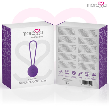 Entrenamiento suelo pélvico MORESSA Osian One en silicona lila, peso de 51gr, diseñado para ejercicios de fortalecimiento.
