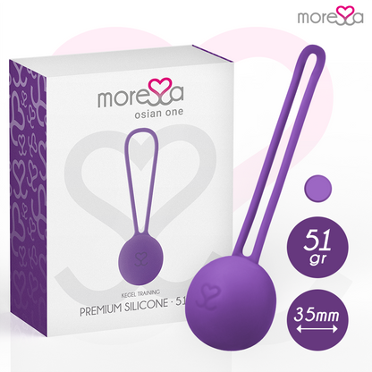 Vibrador de silicona lila MORESSA Osian One para entrenamiento de suelo pélvico, 51g, diseño ergonómico y suave al tacto.