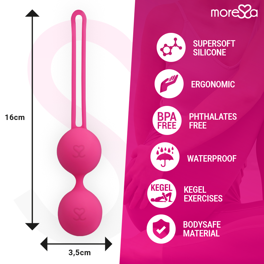 MORESSA Osian Two pelvic floor training device in pink premium silicone, 101g, designed for pelvic muscle strengthening.