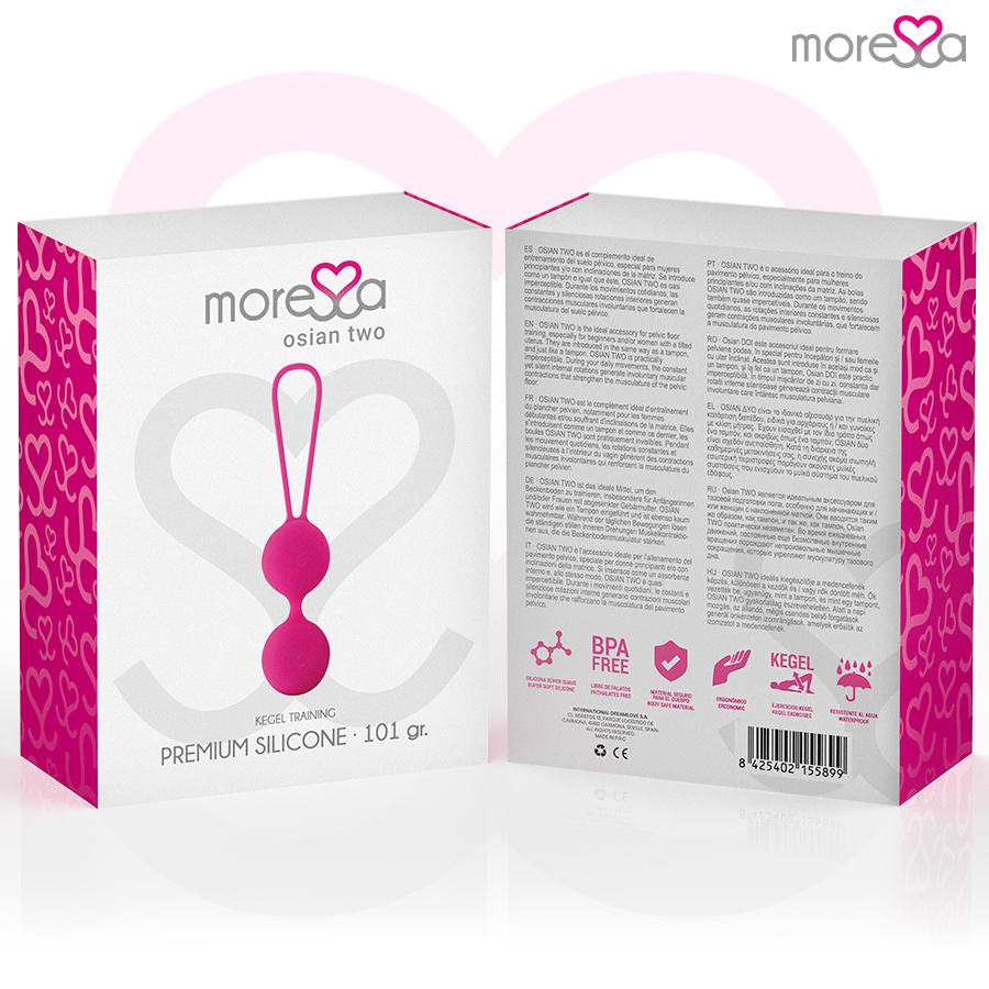 MORESSA Osian Two pelvic floor training device in pink premium silicone, 101g for pelvic muscle strengthening exercise.