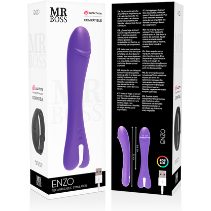 Vibrador MR. BOSS Enzo compatible con tecnología inalámbrica WatchMe, diseño discreto y elegante para uso personal.