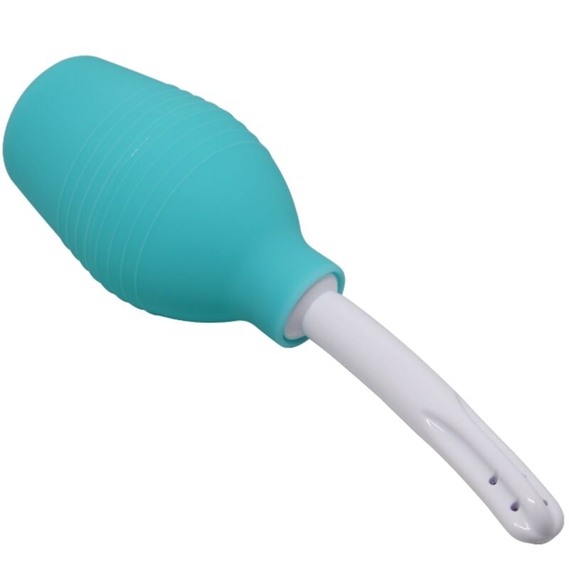 Esponja de ducha azul de goma para el ano, modelo MR PLAY, con diseño ergonómico y flexible para uso íntimo.