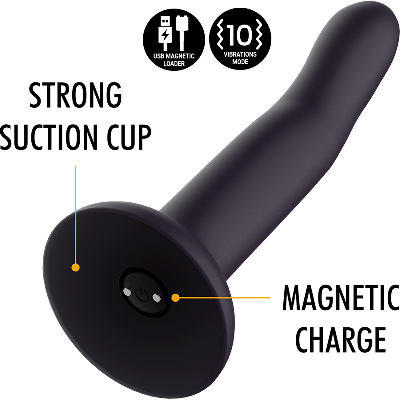 Dildo Mythology Duman Mystic S de Mythology Fantasy, vibrador compatible con tecnología WatchMe Wireless, en color negro.