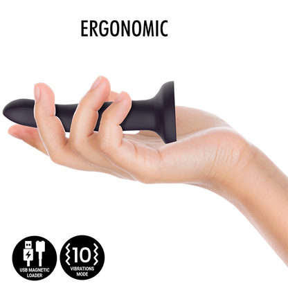 Vibrador MYTHOLOGY DUMAN MYSTIC S de la marca MYTHOLOGY FANTASY DILDO, con tecnología inalámbrica WatchMe, en color negro.