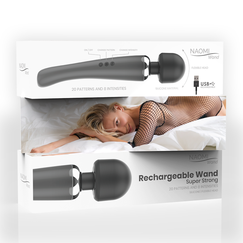 Vibrador Naomi Wand, masajeador potente y nuevo, con diseño ergonómico y cabezal grande para relajación y bienestar.