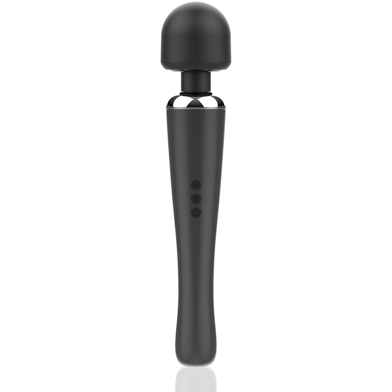 Masajeador Naomi Wand de alta potencia en color negro, diseño ergonómico y cabezal redondo para relajación muscular.