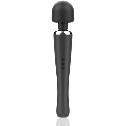 Masajeador Naomi Wand de alta potencia en color negro, diseño ergonómico y cabezal redondo para relajación muscular.