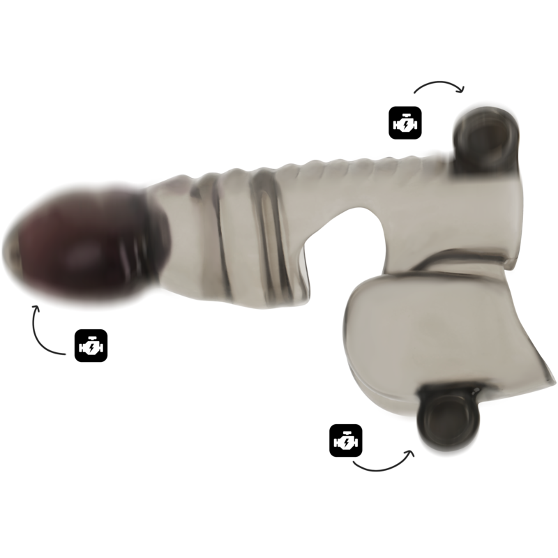 Funda para pene y testículos OHMAMA con 3 motores, diseñada para uso íntimo y placer masculino, en color negro.