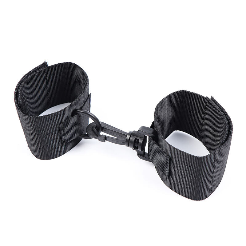 OHMAMA FETISH nylon wrist cuffs with adjustable straps, designed for bondage and restraint play.