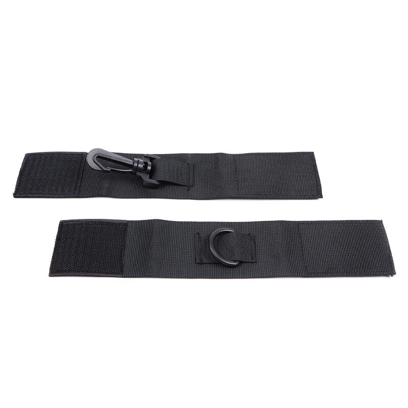 Pair of black nylon wrist restraints from OHMAMA FETISH, designed for bondage and playful restraint use.