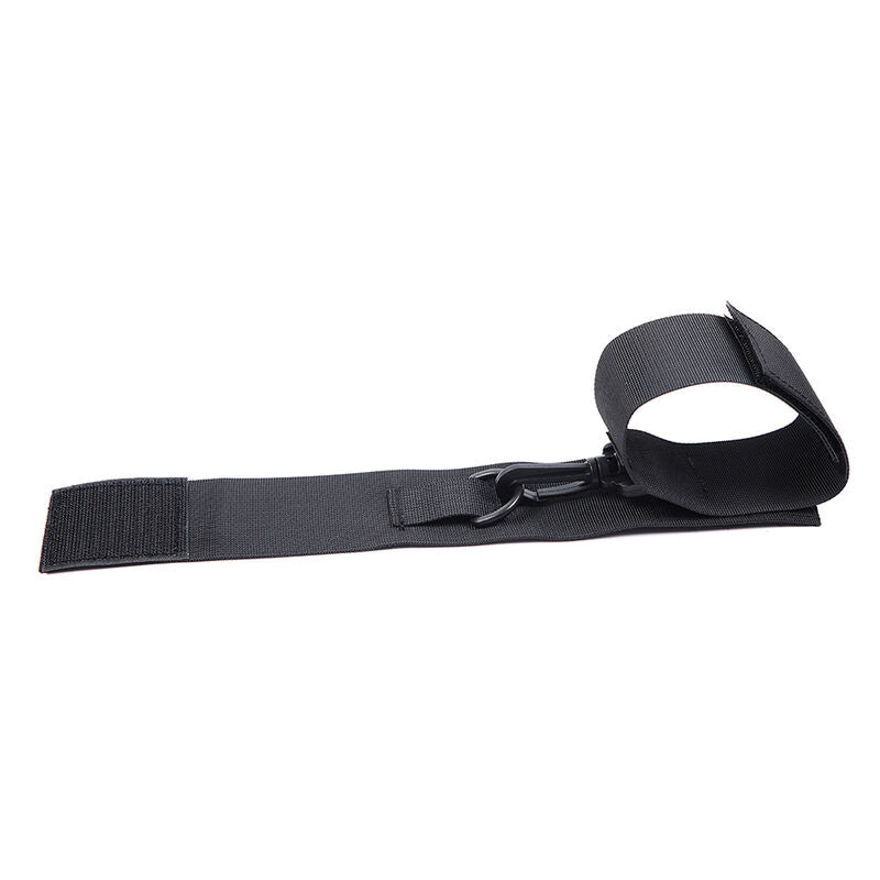 OHMAMA FETISH nylon wrist cuffs with adjustable straps for bondage play, featuring a sleek black design for restraint and restraint play.