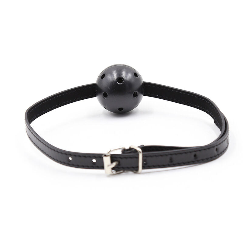Mordaza OHMAMA FETISH con bola y respiraderos, ajustable y de material resistente para juegos de restricción.