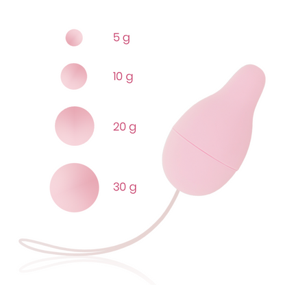 Sistema de pesos para suelo pélvico OHMAMA, desarrollador Kegel de la marca OHMAMA, con variedad de pesos para ejercicios.