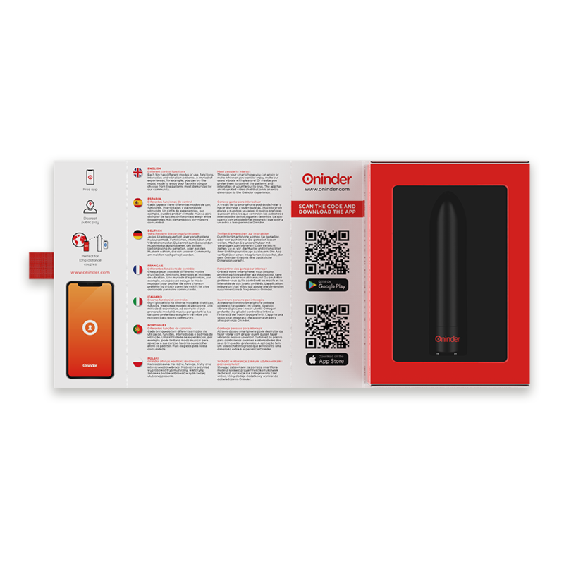 Bala vibradora negra ONINDER Berlin con control por aplicación gratuita, diseñada para placer íntimo y uso discreto.