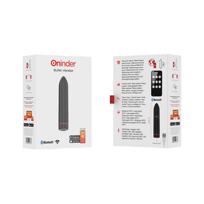 Bala vibradora negra ONINDER Berlin con control por aplicación gratuita, diseñada para placer y estimulación personal.