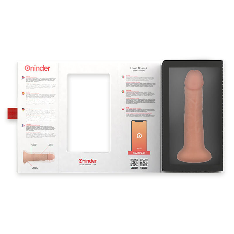 Dildo vibrador grande ONINDER Bogotá con 9 velocidades, 22 cm de longitud y 4.5 cm de diámetro, con control remoto y app gratuita.