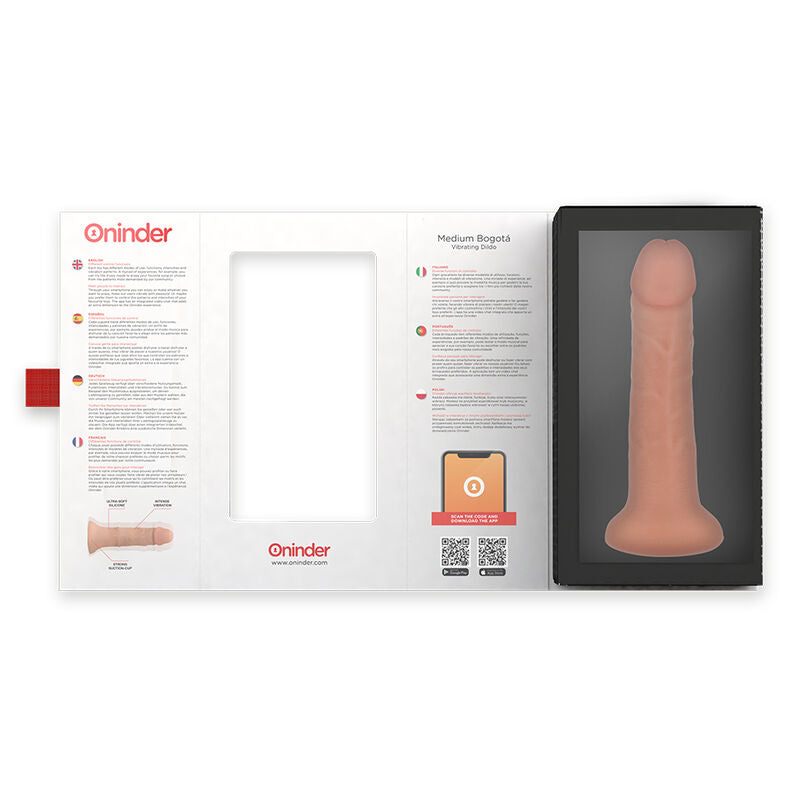 Vibrador ONINDER tamaño mediano Bogotá con diseño cyber realismo, 20 cm de longitud y 4.2 cm de grosor, con aplicación gratuita.