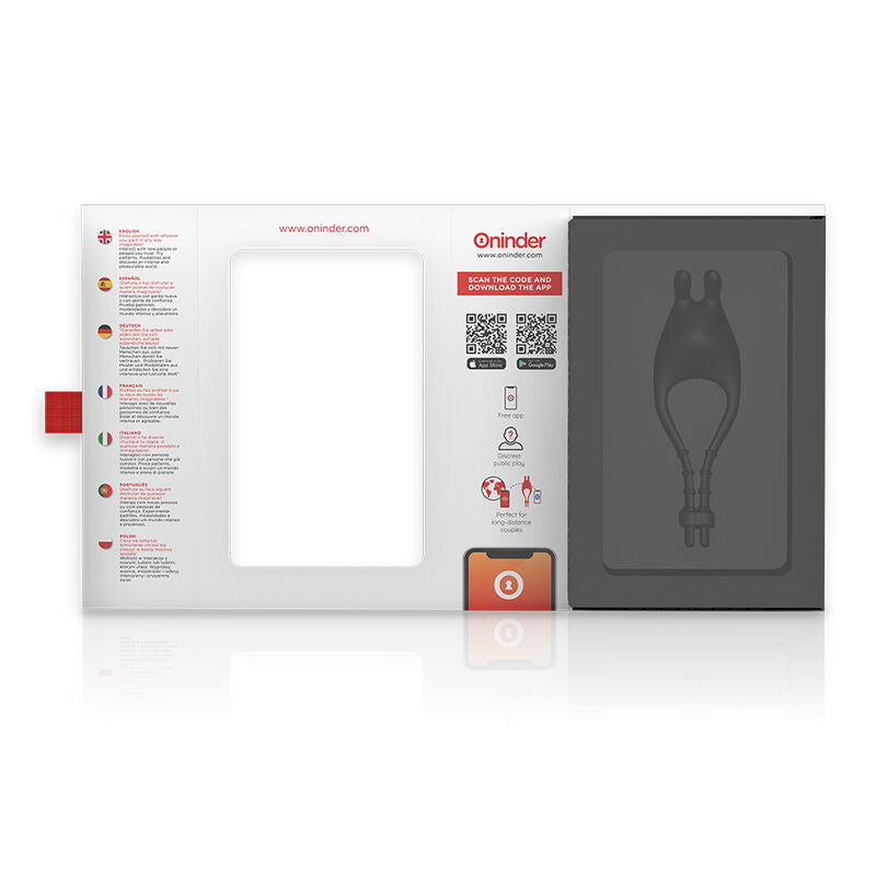 Anillo vibrador ajustable y multiposición de ONINDER, con control a través de la app gratuita, en color negro.
