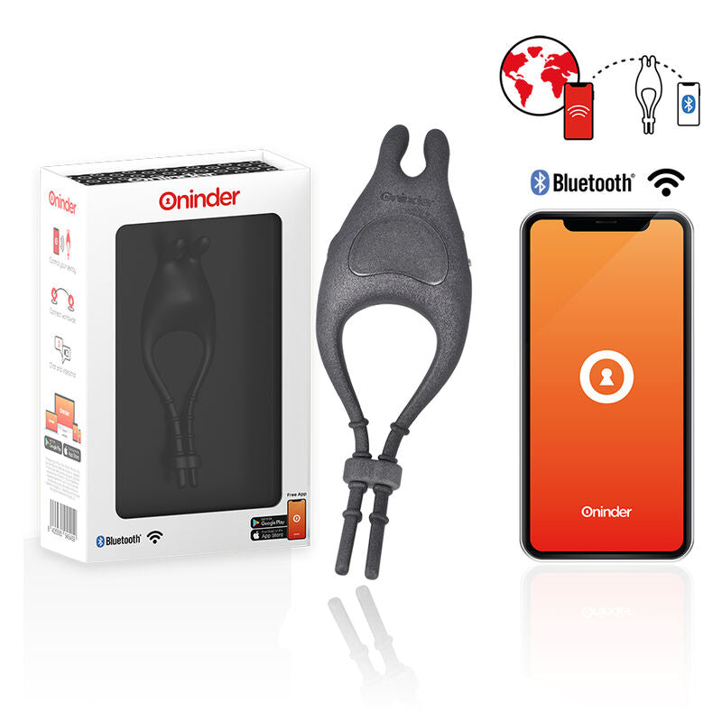 Anillo vibrador ajustable y multi posición de ONINDER con control por aplicación gratuita, en color negro.