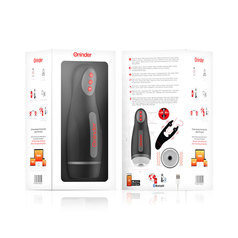 Masturbador masculino ONINDER Seoul con compresión y vibración, con control por aplicación gratuita.