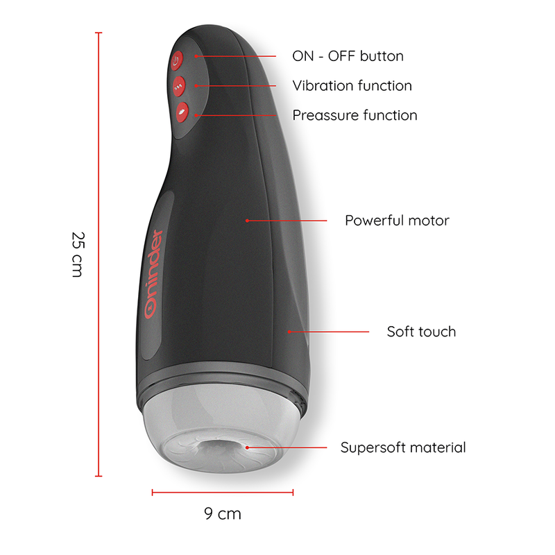Masturbador masculino ONINDER Seoul con compresión y vibración, controlado por aplicación móvil gratuita.