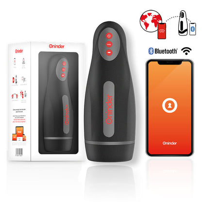 Masturbador masculino ONINDER Seoul con compresión y vibración, control por app gratuita, diseño realista y ajustable.