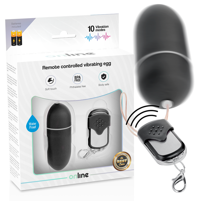 Huevo vibrador negro de control remoto de tamaño grande de la marca ONLINE, con diseño discreto y funcional.