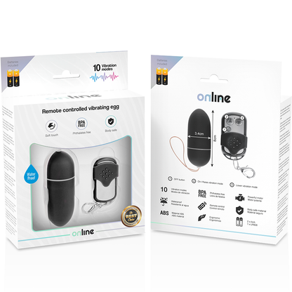 Huevo vibrador control remoto ONLINE de tamaño grande en color negro, con diseño discreto y funciones ajustables.
