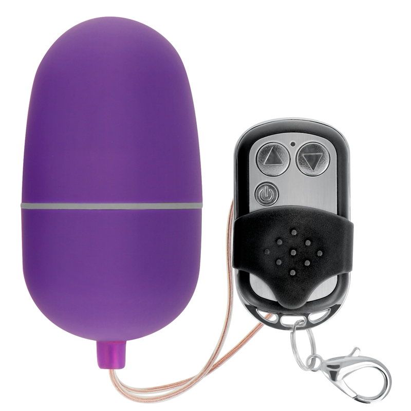 Huevo vibrador control remoto M ONLINE de color lila, con diseño compacto y funcionamiento fácil para estimulación personal.