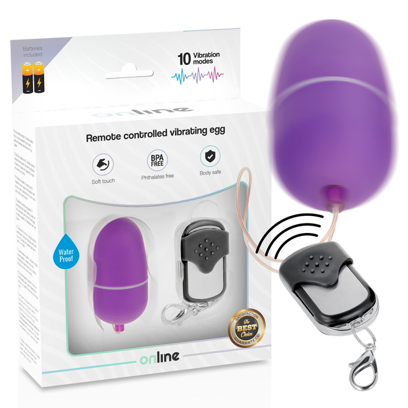Huevo vibrador control remoto ONLINE de tamaño mediano en color lila, con diseño ergonómico y control a distancia.