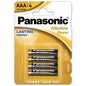 Pilhas alcalinas AAA Panasonic Bronze LR03 en blister de 4 unidades, ideales para dispositivos electrónicos.