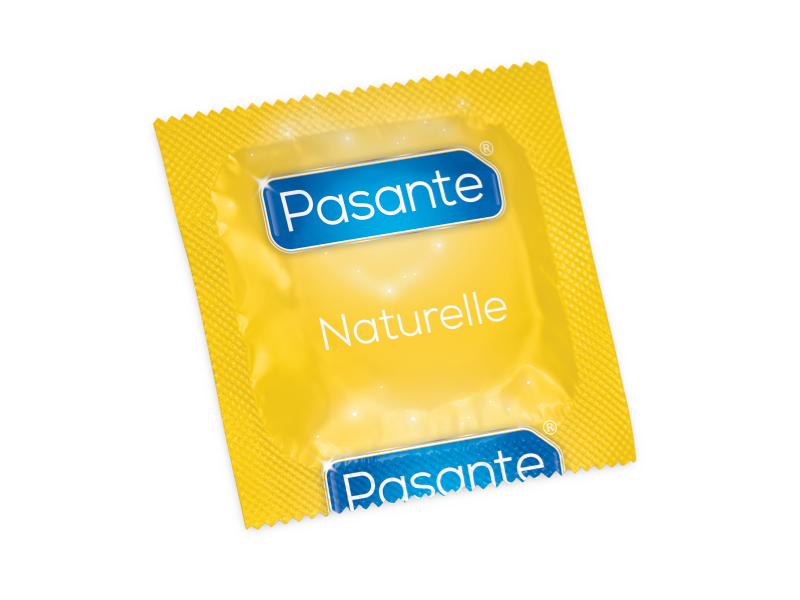 Condones PASANTE Gama Naturelle, paquete de 3 unidades, con envase y diseño natural, en color transparente