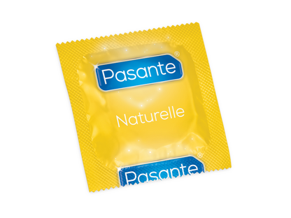 Condones PASANTE Gama Naturelle, paquete de 3 unidades, con envase y diseño natural, en color transparente