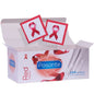 Preservativos Pasante Red Ribbon en paquete de 144 unidades, con envoltorio rojo y diseño de cinta en la caja.