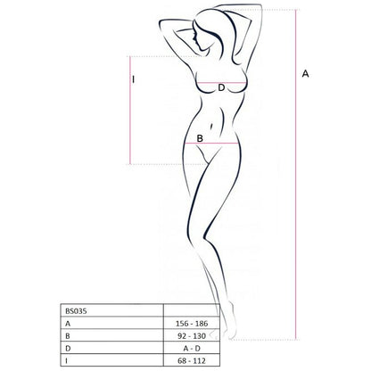 White bodystocking BS035 by Passion Woman, featuring a delicate design and one-size fit, displayed on a neutral background.