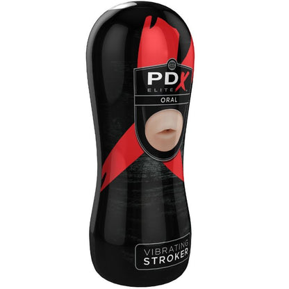 PDX ELITE vibrating mouth masturbator showing realistic design and texture for enhanced pleasure experience.