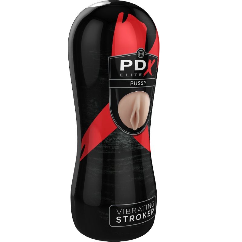 PDX ELITE vaginal masturbator with vibration, showcasing realistic texture and ergonomic design for enhanced pleasure.