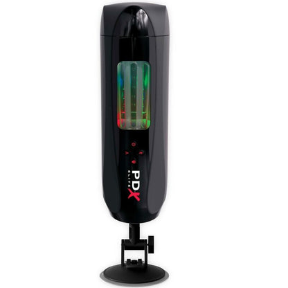 Masturbador PDX ELITE Ultimate Milker con doble acción giratoria y vibradora, diseño realista para placer masculino.