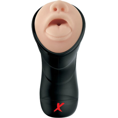 Estimulador de silicona PDX ELITE Stroker realista con garganta profunda y vibración, diseñado para mayor placer.