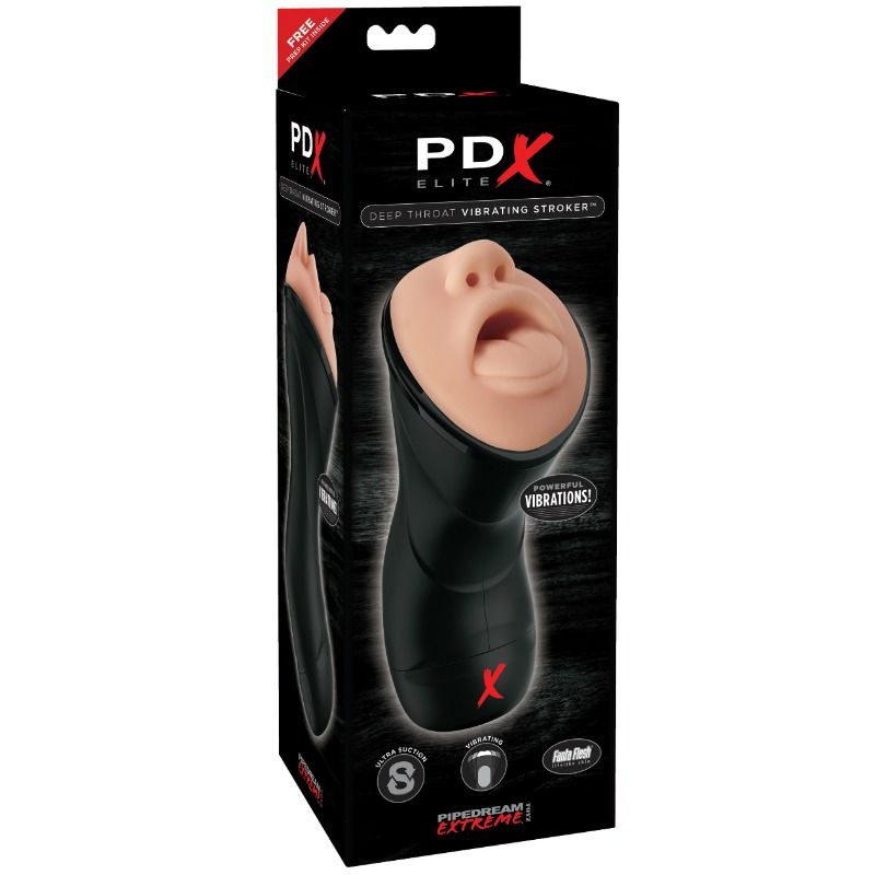 Estimulador realista de garganta profunda con vibración de la marca PDX ELITE, diseñado para experiencias sensoriales intensas.
