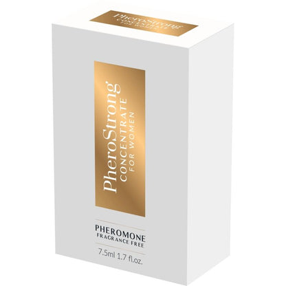 Fragrancia de feromonas para mujer PHEROSTRONG, concentrado en frasco de 7,5 ml, con aroma sutil y elegante.