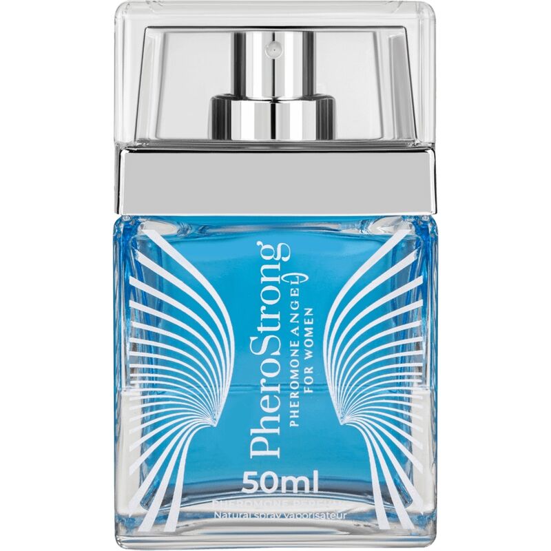 Perfume con feromonas Pherostrong Angel para mujer, frasco de 50 ml con diseño elegante y moderno.